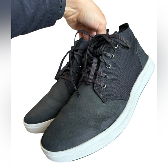 Timberland Davis Square Black Leather & Cordura Canvas Ortholite Chukka Shoe 10 - Picture 3 of 16